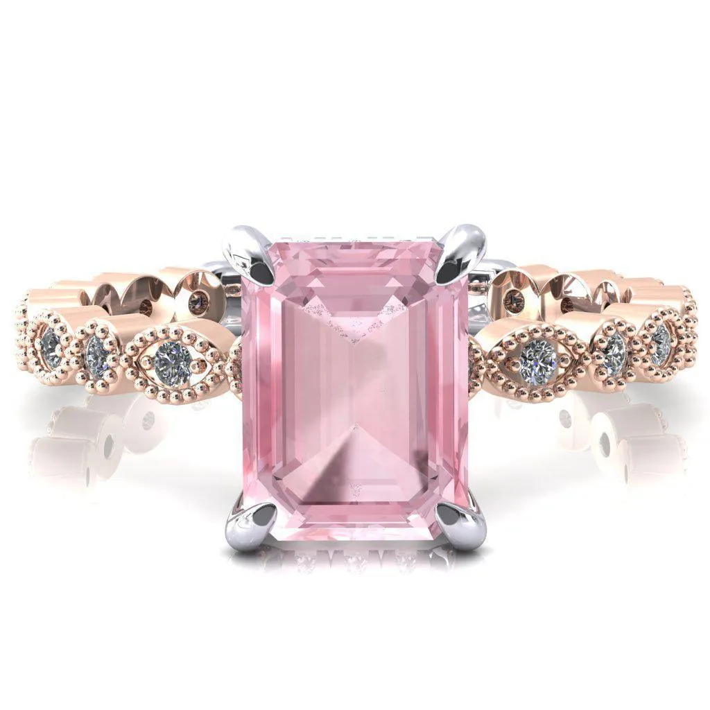 Lizette Emerald Pink Sapphire 4 Claw Prong 3/4 Eternity Milgrain Diamond Shank Engagement Ring