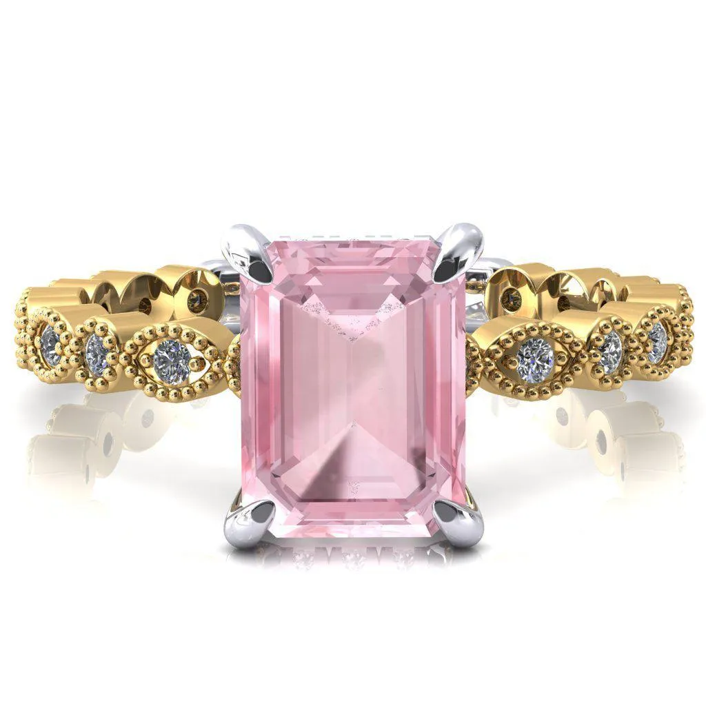 Lizette Emerald Pink Sapphire 4 Claw Prong 3/4 Eternity Milgrain Diamond Shank Engagement Ring