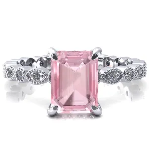 Lizette Emerald Pink Sapphire 4 Claw Prong 3/4 Eternity Milgrain Diamond Shank Engagement Ring