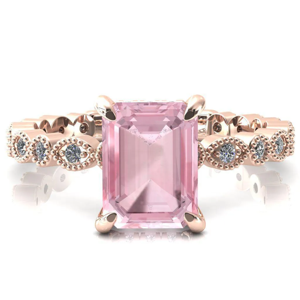 Lizette Emerald Pink Sapphire 4 Claw Prong 3/4 Eternity Milgrain Diamond Shank Engagement Ring