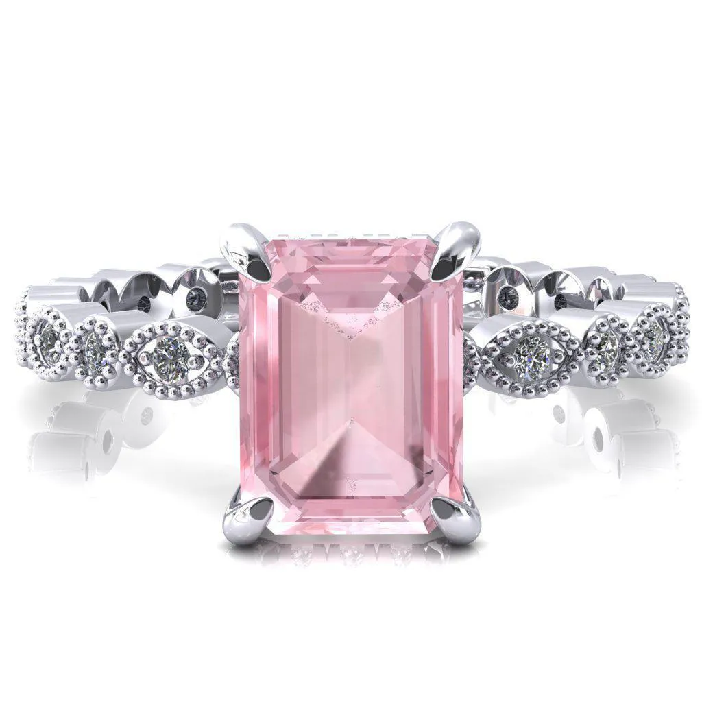 Lizette Emerald Pink Sapphire 4 Claw Prong 3/4 Eternity Milgrain Diamond Shank Engagement Ring
