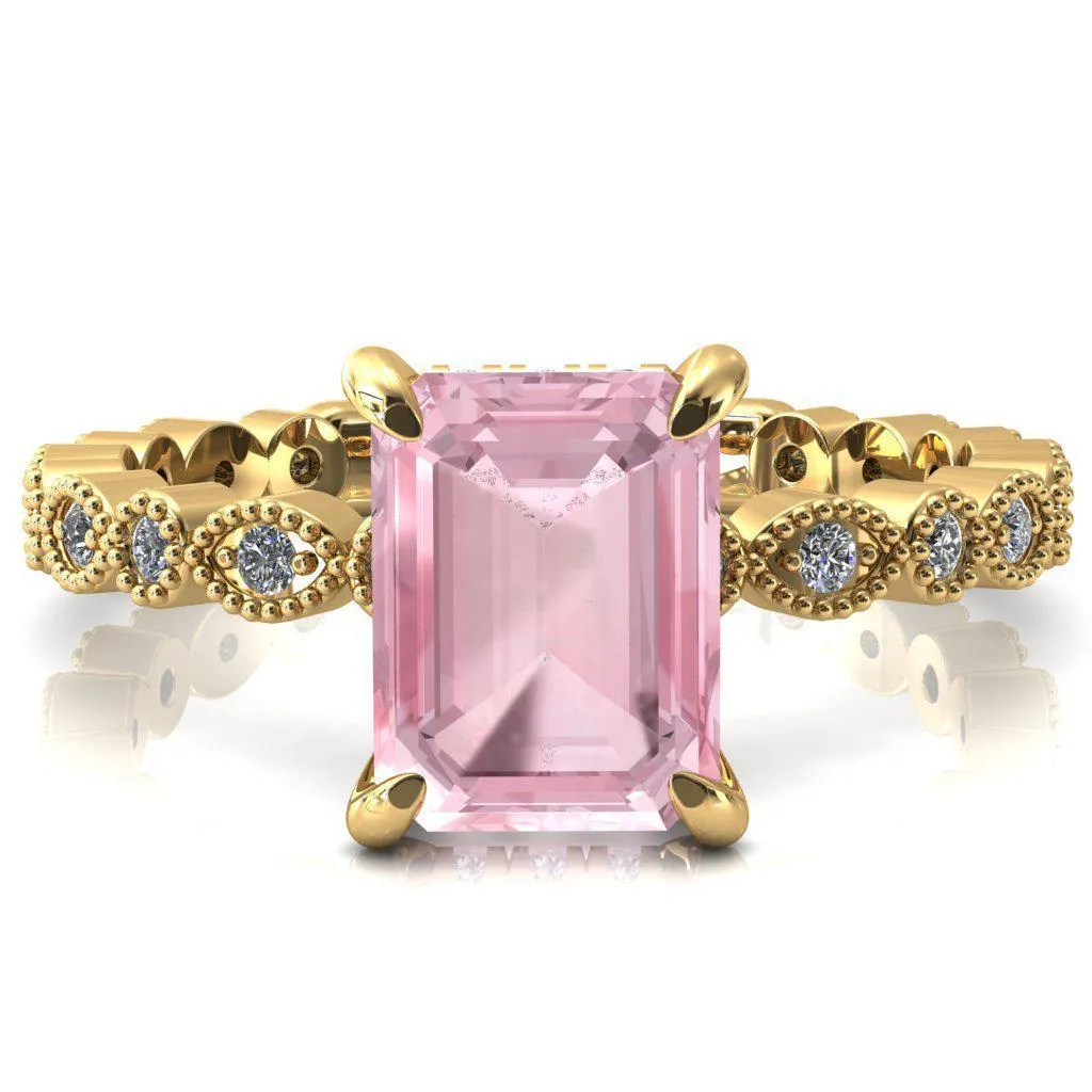 Lizette Emerald Pink Sapphire 4 Claw Prong 3/4 Eternity Milgrain Diamond Shank Engagement Ring