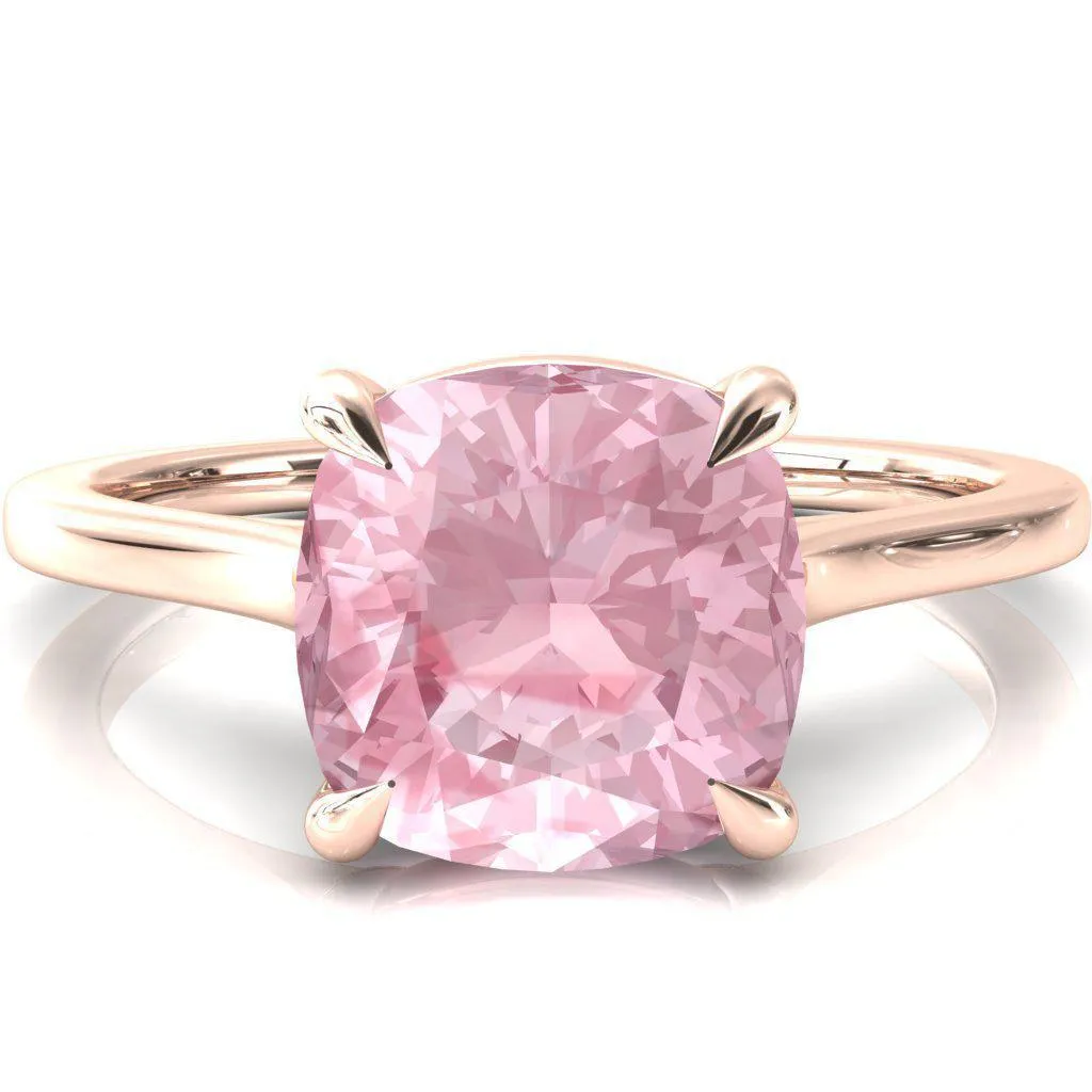Lizzy Cushion Pink Sapphire 4 Claw Prong Cathedral Engagement Ring