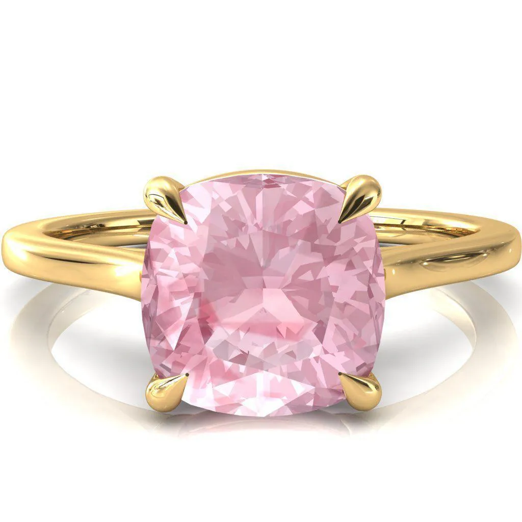 Lizzy Cushion Pink Sapphire 4 Claw Prong Cathedral Engagement Ring