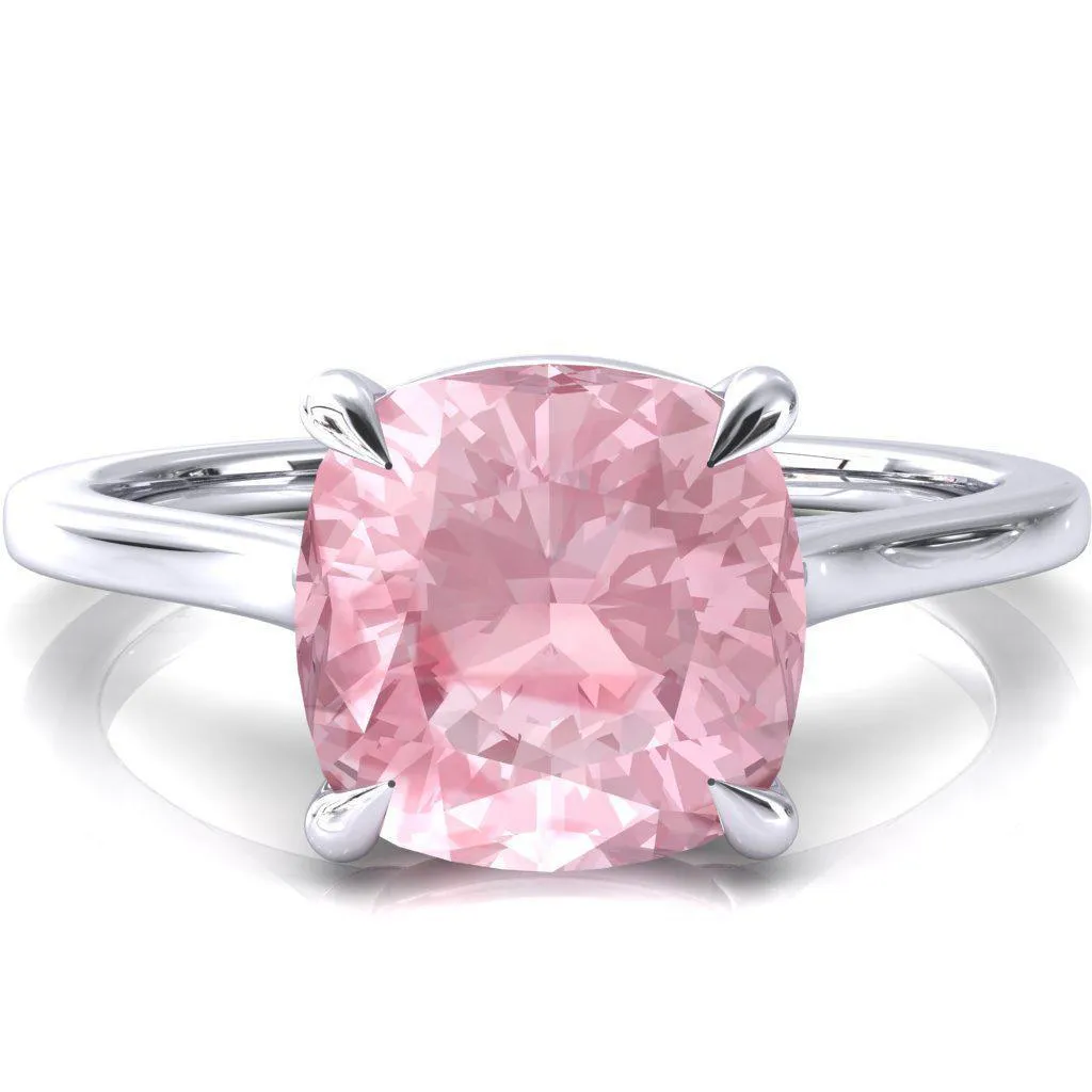Lizzy Cushion Pink Sapphire 4 Claw Prong Cathedral Engagement Ring