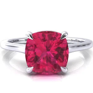 Lizzy Cushion Ruby 4 Claw Prong Cathedral Engagement Ring