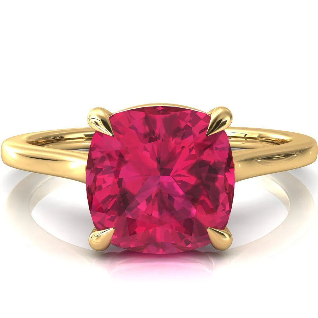 Lizzy Cushion Ruby 4 Claw Prong Cathedral Engagement Ring