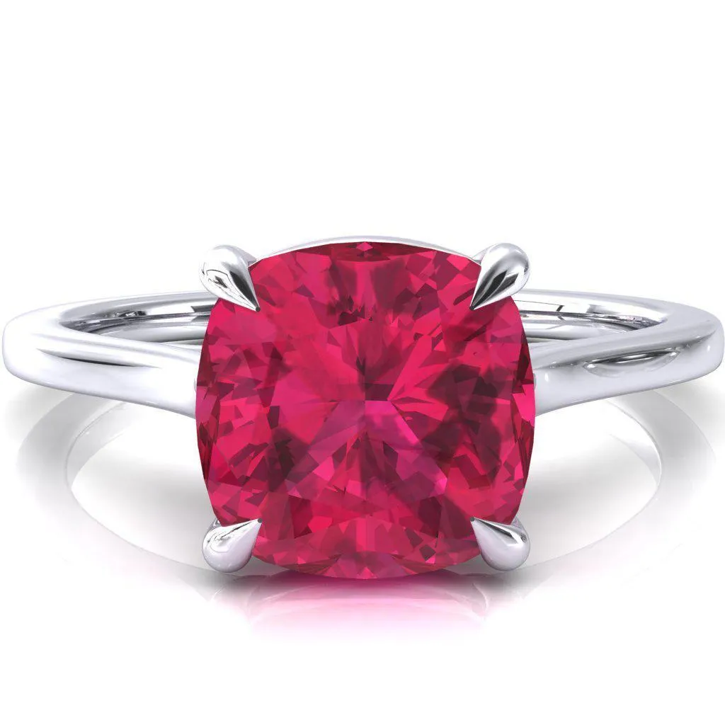 Lizzy Cushion Ruby 4 Claw Prong Cathedral Engagement Ring