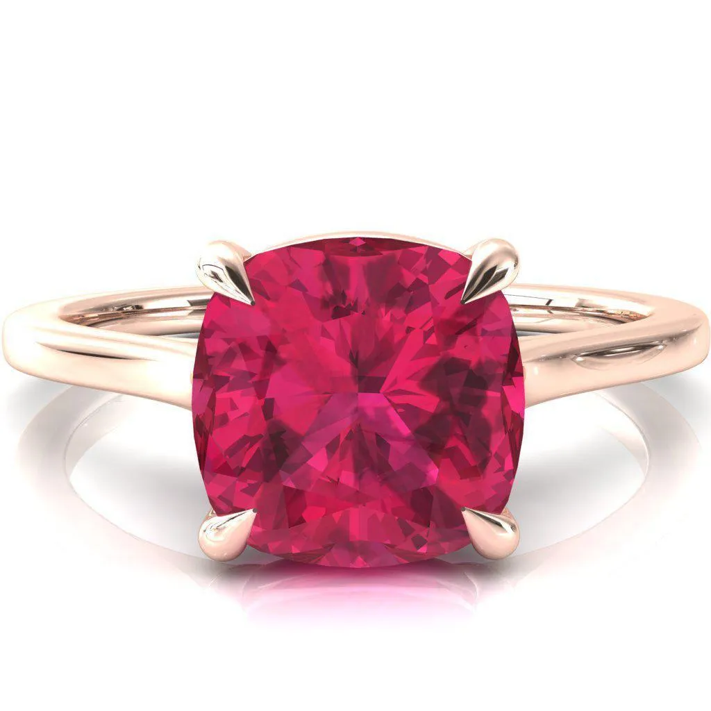 Lizzy Cushion Ruby 4 Claw Prong Cathedral Engagement Ring