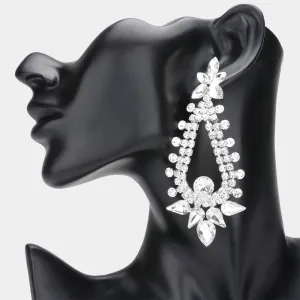 Long Clear Teardrop and Round Stone Chandelier Earrings  | Pageant Earrings | Prom Earrings |  627244