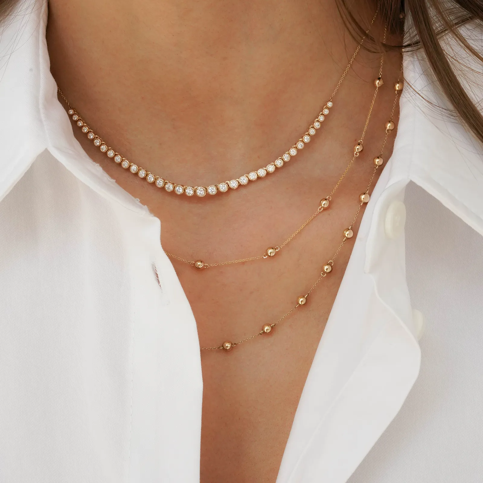 Lulu Jack Graduating Tennis Necklace in Yellow Gold
