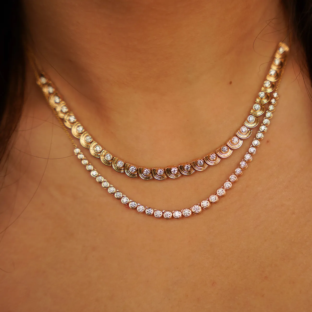 Lulu Jack Graduating Tennis Necklace in Yellow Gold