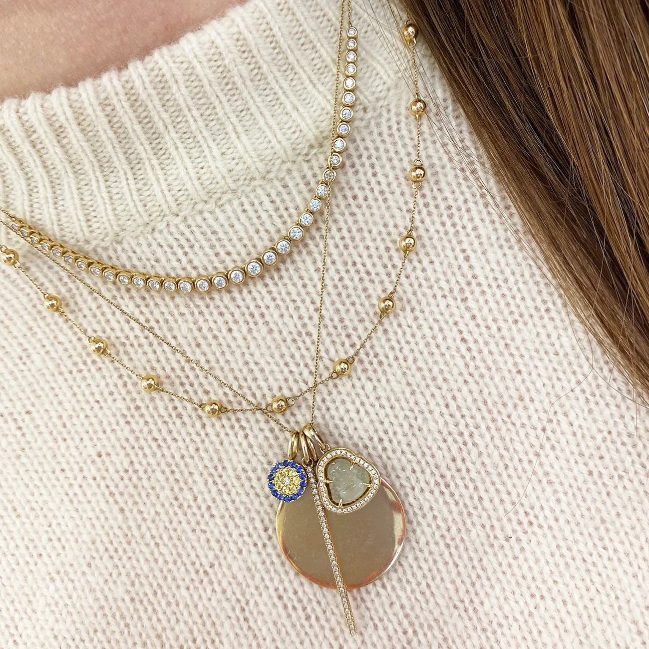Lulu Jack Graduating Tennis Necklace in Yellow Gold