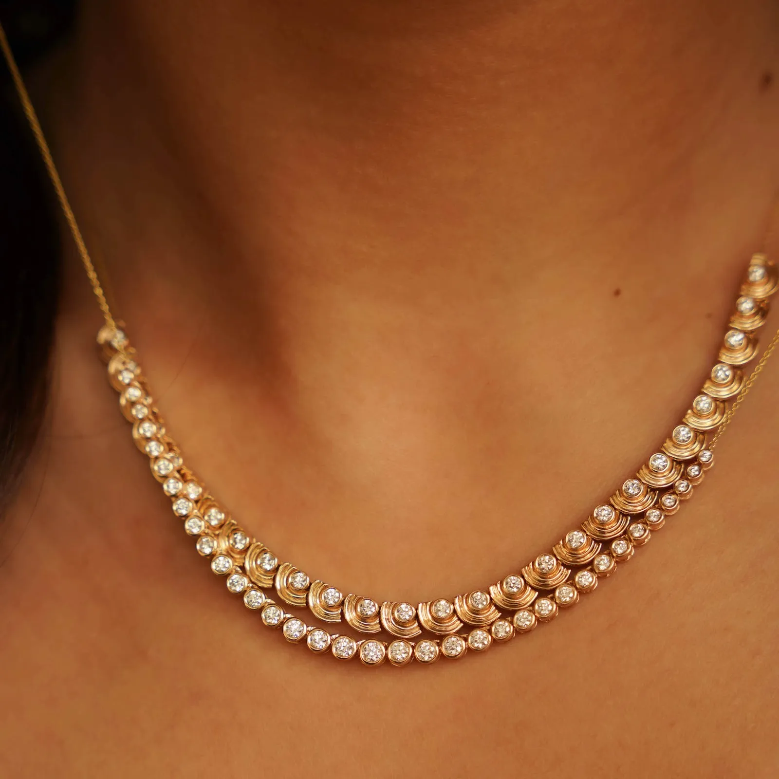 Lulu Jack Graduating Tennis Necklace in Yellow Gold