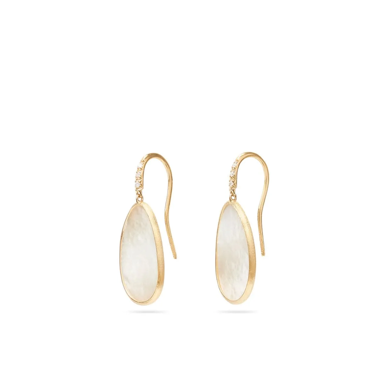 Lunaria 18K Yellow Gold White Mother of Pearl & Diamond Pave French Wire Earrings