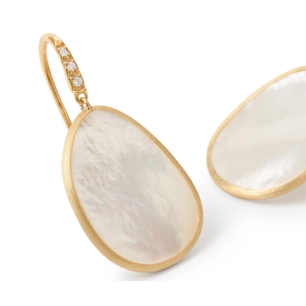 Lunaria 18K Yellow Gold White Mother of Pearl & Diamond Pave French Wire Earrings
