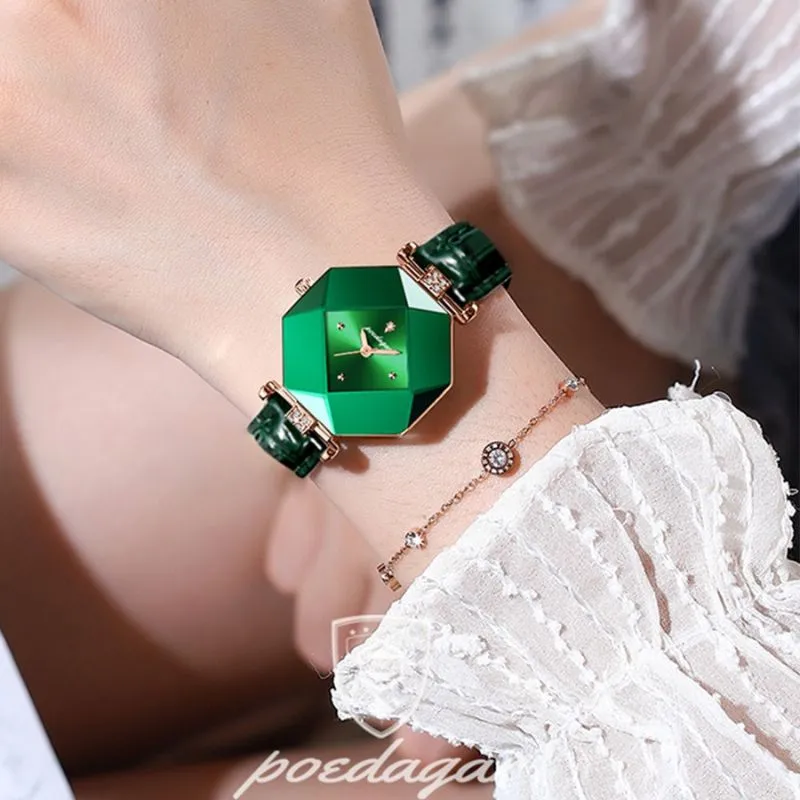 LUXURIOUS GREEN DIAMOND QUARTZ WATCH | Elegance Meets Precision