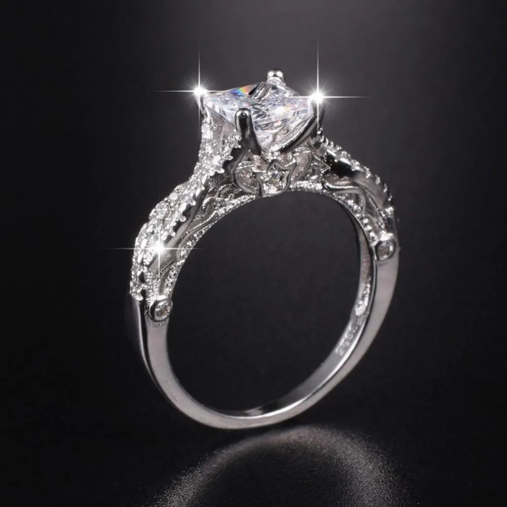 Luxury Modern Brilliant Diamond Square Three stone Diamond Ring Finger Brand Created Moissanite Wedding Rings for Women
