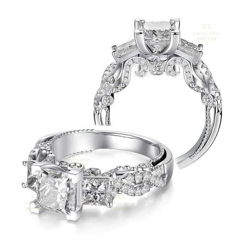 Luxury Modern Brilliant Diamond Square Three stone Diamond Ring Finger Brand Created Moissanite Wedding Rings for Women