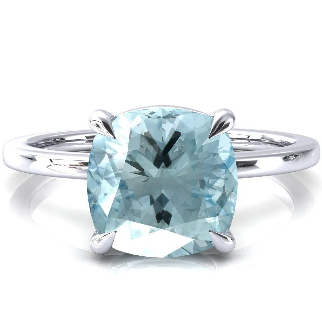 Lyla Cushion Aqua Blue Spinel 4 Claw Prong Single Rail Solitaire Ring