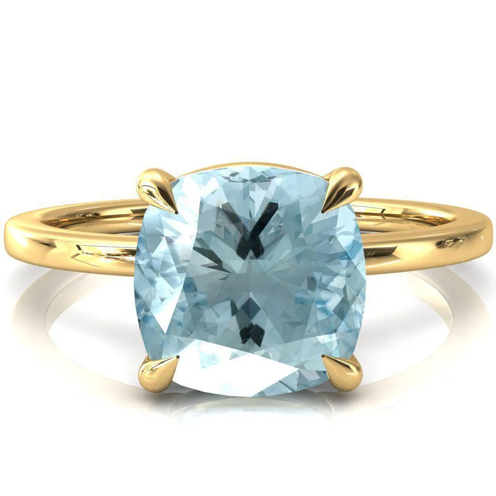 Lyla Cushion Aqua Blue Spinel 4 Claw Prong Single Rail Solitaire Ring