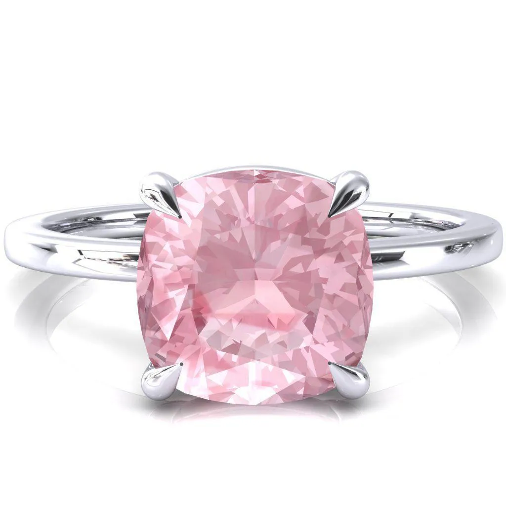 Lyla Cushion Pink Sapphire 4 Claw Prong Single Rail Solitaire Ring