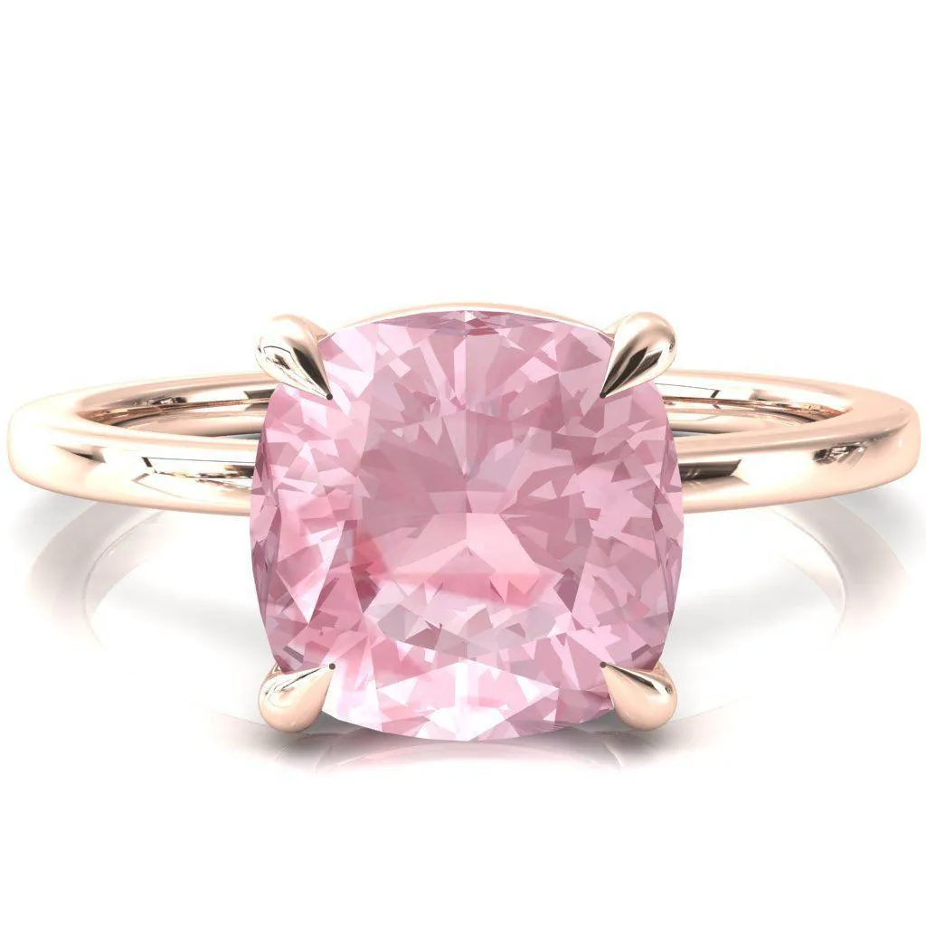 Lyla Cushion Pink Sapphire 4 Claw Prong Single Rail Solitaire Ring