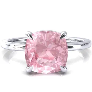 Lyla Cushion Pink Sapphire 4 Claw Prong Single Rail Solitaire Ring