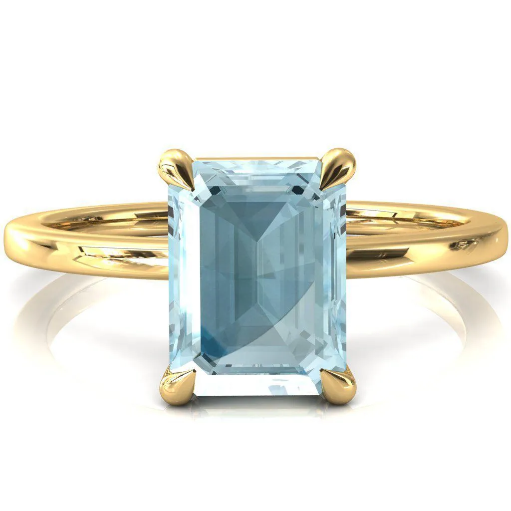 Lyla Emerald Aqua Blue Spinel 4 Claw Prong Single Rail Solitaire Ring