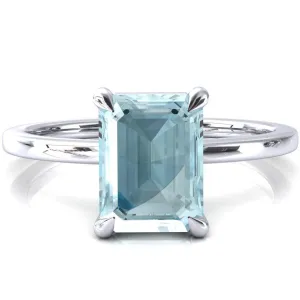 Lyla Emerald Aqua Blue Spinel 4 Claw Prong Single Rail Solitaire Ring