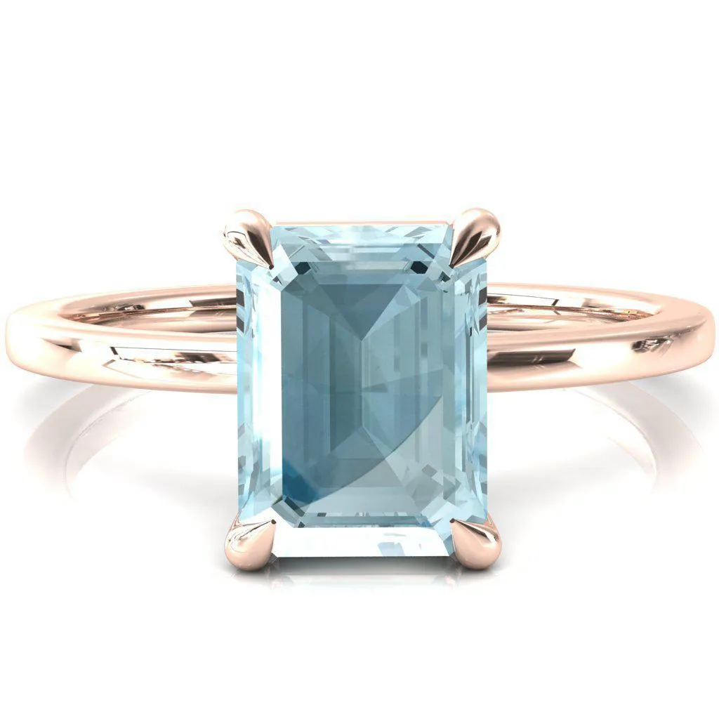 Lyla Emerald Aqua Blue Spinel 4 Claw Prong Single Rail Solitaire Ring