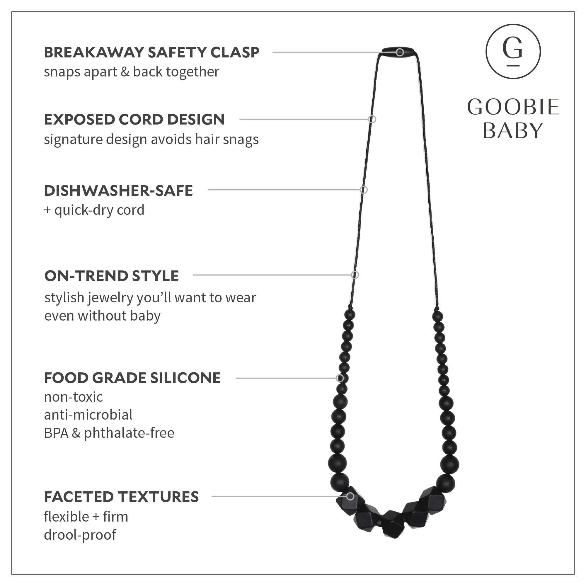 Madison Teething Necklace - Black