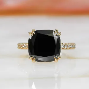Magellanic Cloud  Art Deco  Natural Black Diamond Cushion Engagement Ring