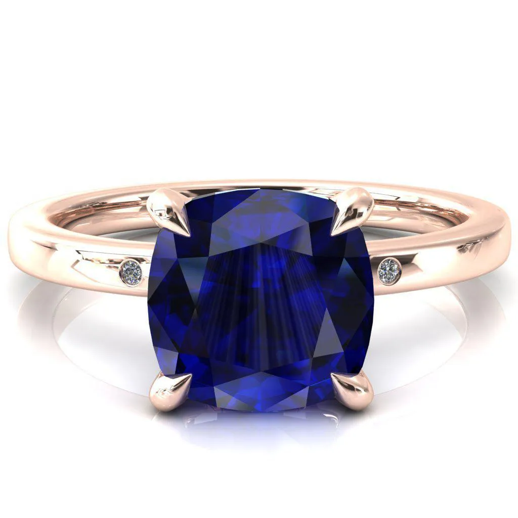 Maise Cushion Blue Sapphire 4 Prong Diamond Accent Engagement Ring