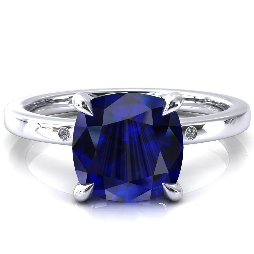 Maise Cushion Blue Sapphire 4 Prong Diamond Accent Engagement Ring