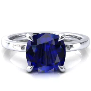 Maise Cushion Blue Sapphire 4 Prong Diamond Accent Engagement Ring