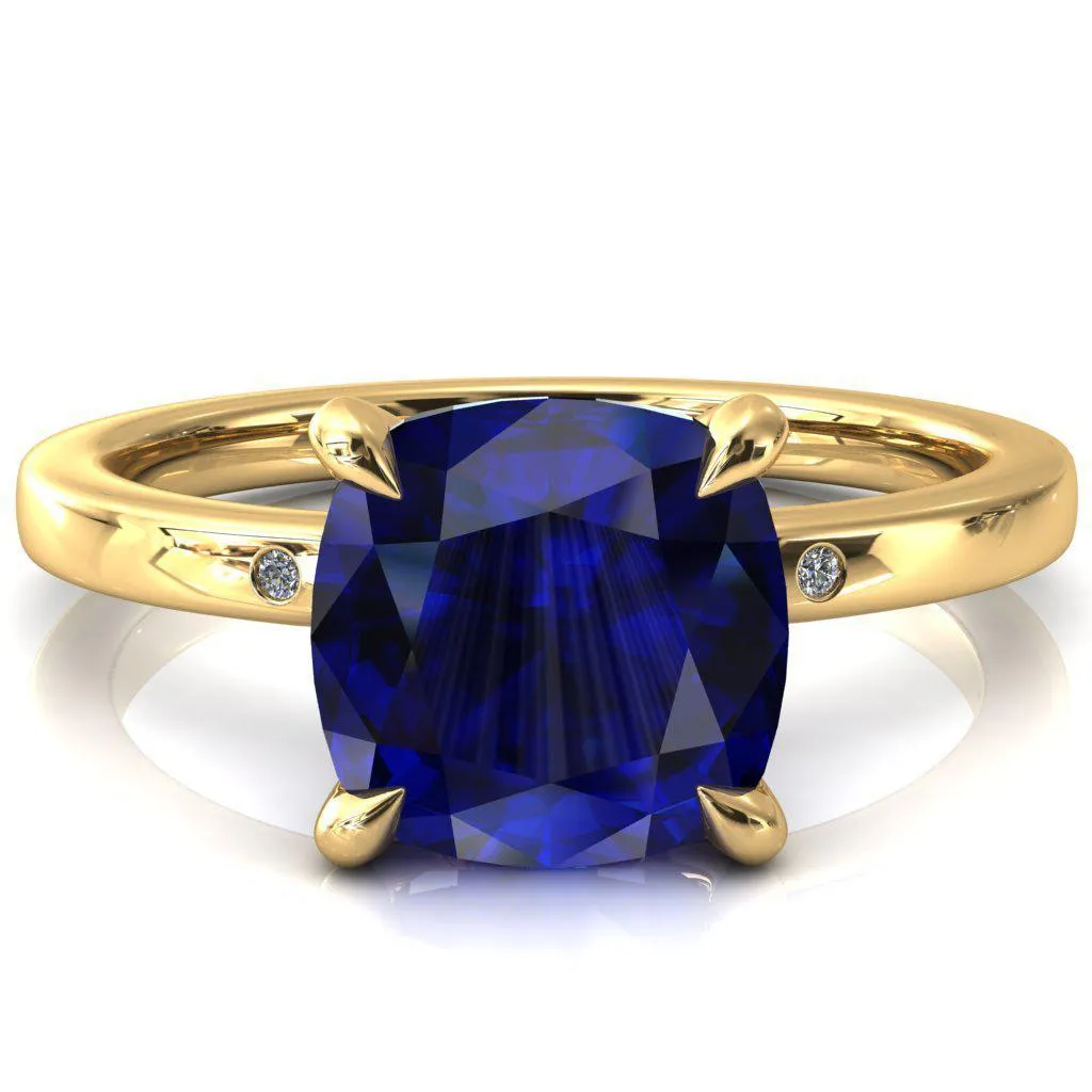 Maise Cushion Blue Sapphire 4 Prong Diamond Accent Engagement Ring