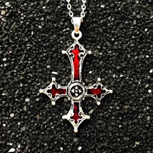 Make a Bold Statement with Red Bloody Inverted Cross Pendant Necklace Vintage Gothic Cross Pendant