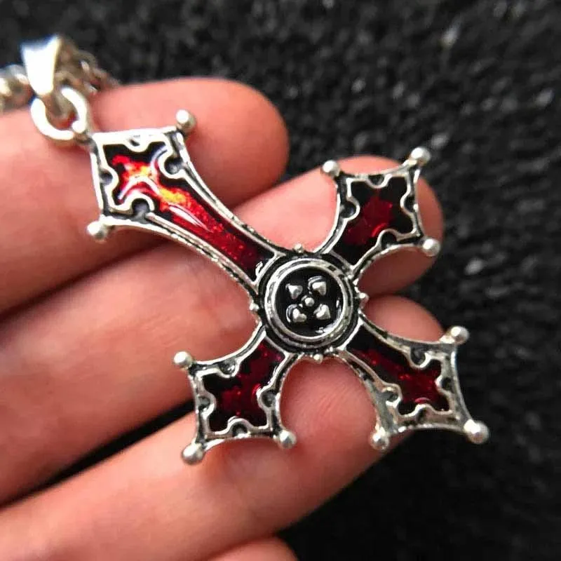 Make a Bold Statement with Red Bloody Inverted Cross Pendant Necklace Vintage Gothic Cross Pendant