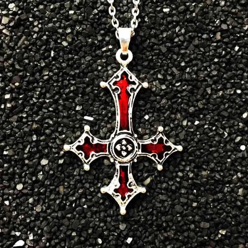Make a Bold Statement with Red Bloody Inverted Cross Pendant Necklace Vintage Gothic Cross Pendant