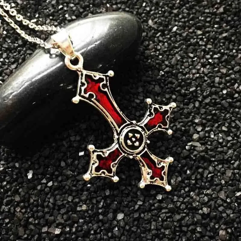 Make a Bold Statement with Red Bloody Inverted Cross Pendant Necklace Vintage Gothic Cross Pendant