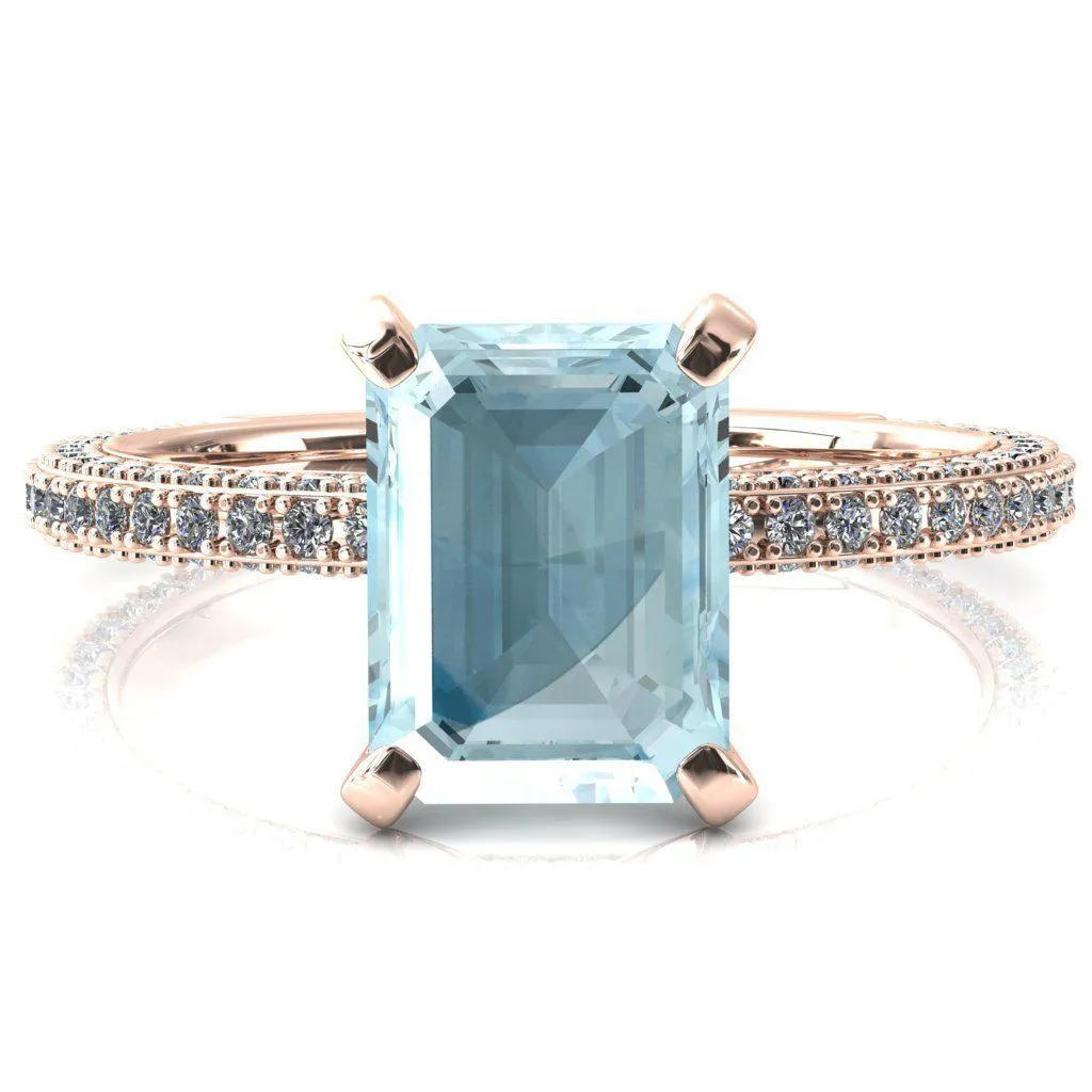 Mariyah Emerald Aqua Blue Spinel 4 Prong 3/4 Eternity 3 Sided Diamond Shank Engagement Ring