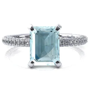 Mariyah Emerald Aqua Blue Spinel 4 Prong 3/4 Eternity 3 Sided Diamond Shank Engagement Ring