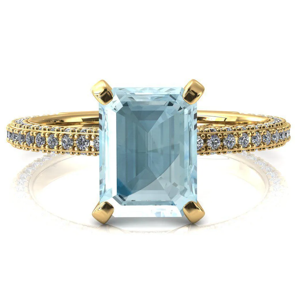 Mariyah Emerald Aqua Blue Spinel 4 Prong 3/4 Eternity 3 Sided Diamond Shank Engagement Ring
