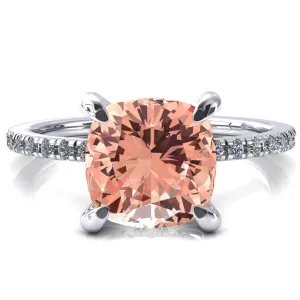 Mayeli Cushion Champagne Sapphire 4 Claw Prong Micro Pave Diamond Sides Engagement Ring