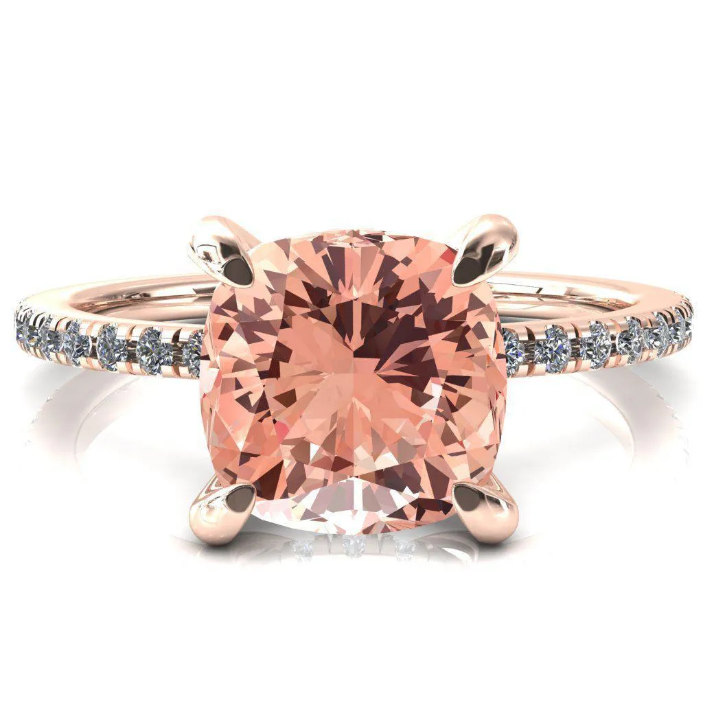 Mayeli Cushion Champagne Sapphire 4 Claw Prong Micro Pave Diamond Sides Engagement Ring