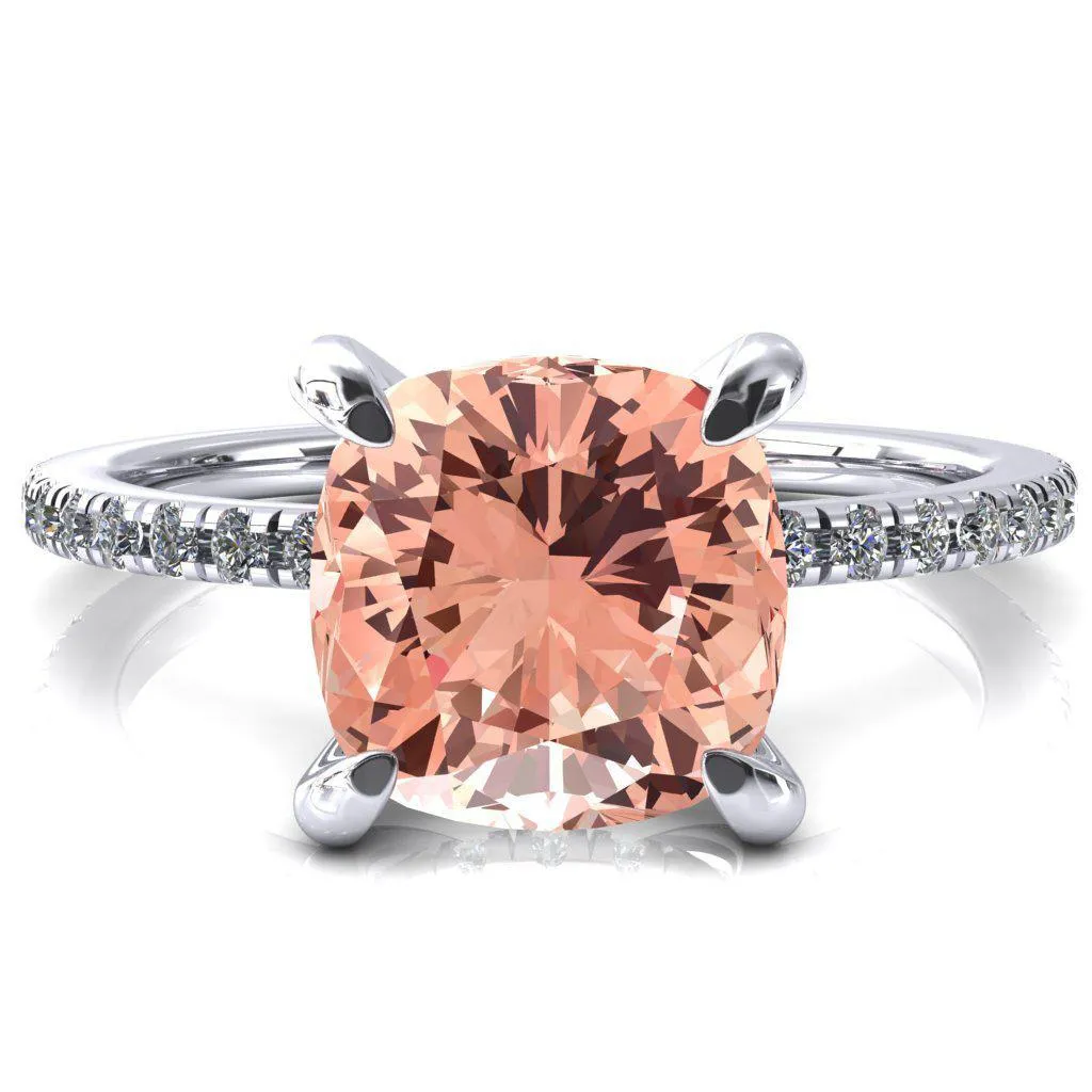 Mayeli Cushion Champagne Sapphire 4 Claw Prong Micro Pave Diamond Sides Engagement Ring