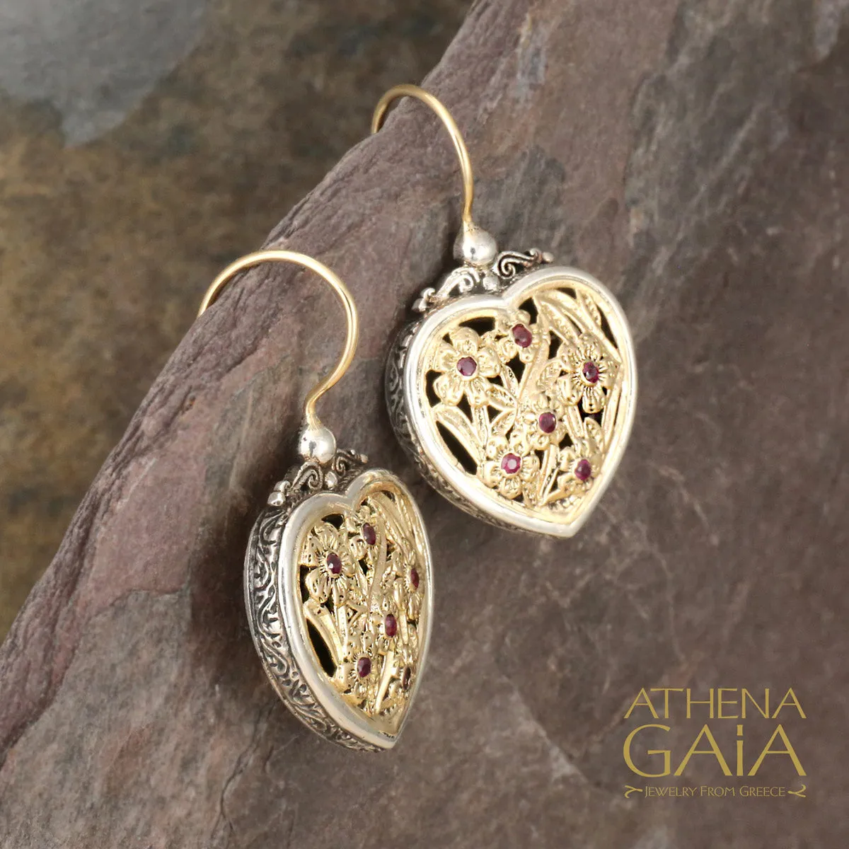 Meadow Shadows Gold with Ruby Heart Earrings
