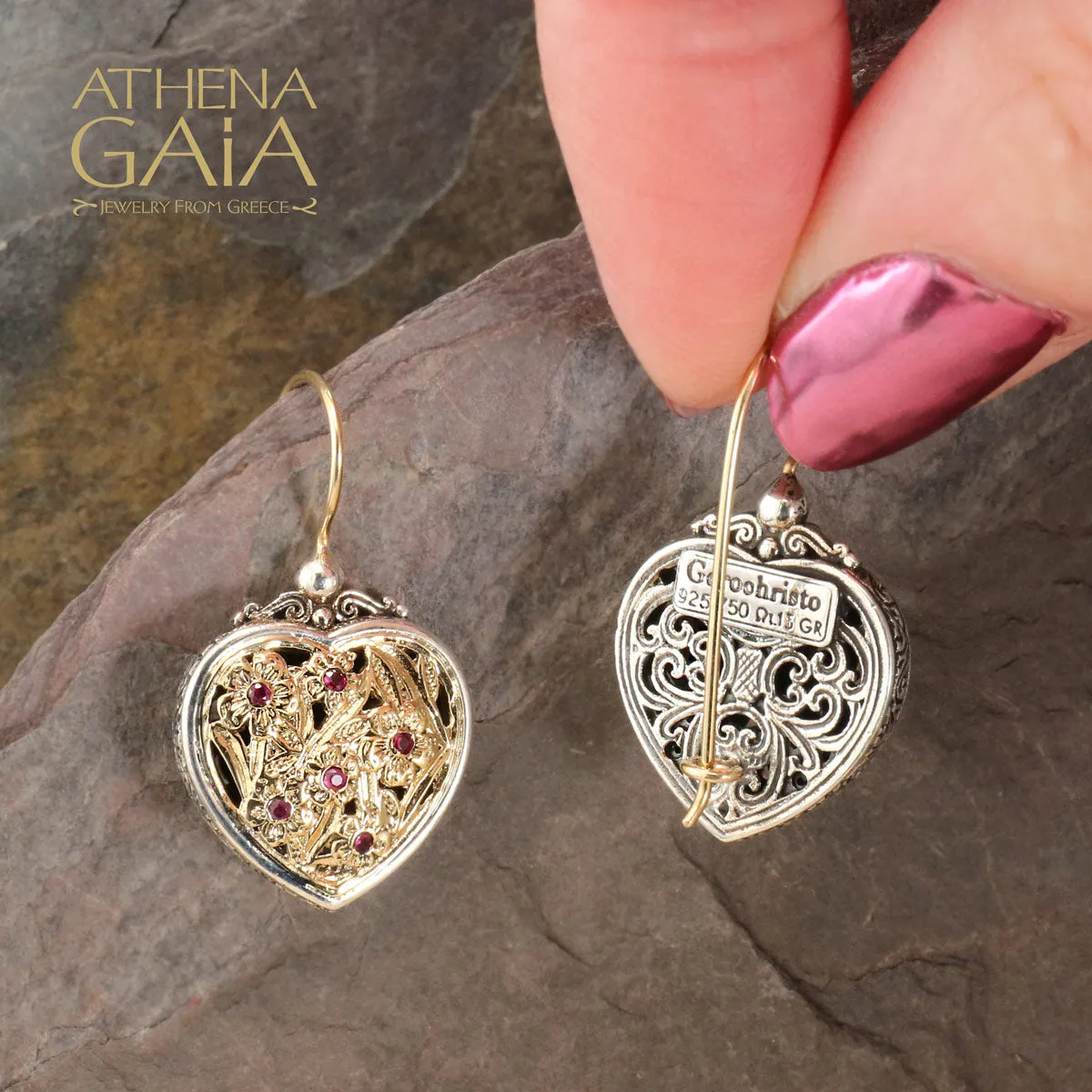 Meadow Shadows Gold with Ruby Heart Earrings
