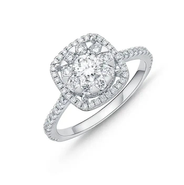 Memoire Bouquet Cushion Halo Engagement Ring
